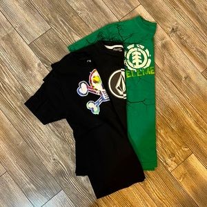 Skate Element Billabong Volcom boys bundle of three T shirts 2 small 1 large